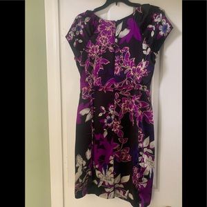 100% Silk Short Sleeve Flower Print Dress